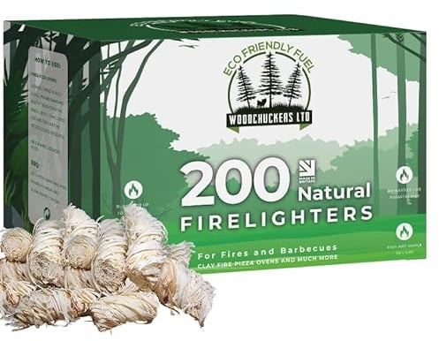 200 Eco-Friendly Fire Starters Perfect for Wood/Log Burners, Stoves, BBQs, and Fire Pits - Natural Wood Wool Firelighters Natural Wax Fire Starting Long Burning Lighters