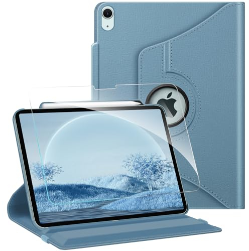 Fintie Funda para iPad Air de 13 pulgadas M2 (2024) con protector de pantalla, soporte giratorio de 360 grados, funda protectora con dureza 9H, protector de pantalla resistente a los arañazos, azul