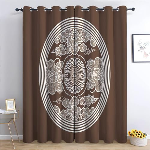 Rideau Occultant Fleurs Rondes Brunes L117 x H229 cm Rideaux 100% Lumière Bloquer Isolation Thermique Draperies à Oeillets pour Chambre/Salon Décoration de Fenêtre, 2 Pièces