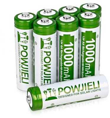 Ni-MH AA Rechargeable Batteries, Double A Regular Capacity 1.2V Pre-Charged for Garden Landscaping Outdoor Solar Lights, String Lights, Pathway Lights (1000mAh-AA-8pack)