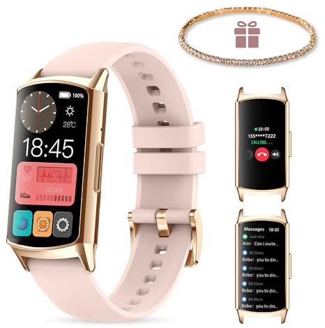 LUNIQUESHOP LSPRO Montre Connectée Femme avec Bracelet Strass en Cadeau 1,58 AMOLED HD Smartwatch 110+ Sportifs Podometre Sommeil Cardiofrequence Appel Bluetooth Montre Intelligente Android iOS Rose