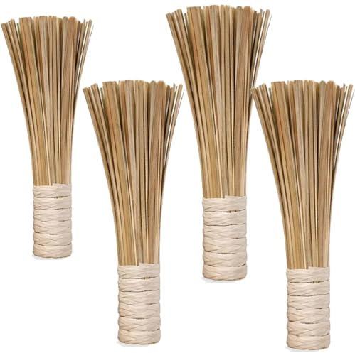 JUTSTJUKO Lot de 4 brosses à récurer en bambou avec poignée en bois pour vaisselle, poêles, wok, évier