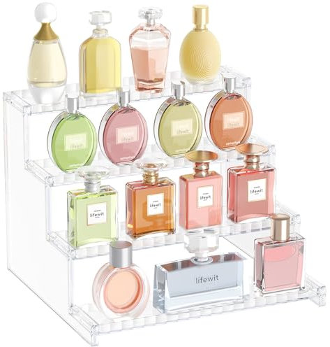 Lifewit 4-stufiger transparenter Parfümständer mit Gitter, Kunststoff Parfüm Organizer Auslage, Acryl Vitrine für Make-up, Cupcake, Dessert, Gewürz, Arbeitsplatte, Vanity, Dresser, 1 Pack, 30,48 cm