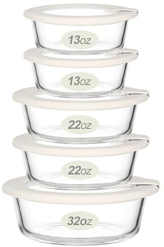 Urban Green Glass Food Storage Containers with Glass Lids, Microwave Safe Food Container Set, Aitight Meal Prep Container Set, LeakProof, 100% Plastic Free, 5 Pack