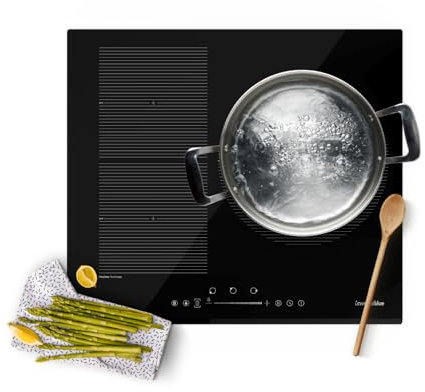 UNIVERSALBLUE - Placa de Inducción Flexible Negra 7000W con Control Táctil, Boost Rápido, Bloqueo Infantil y Zonas Adaptables en Cristal Negro