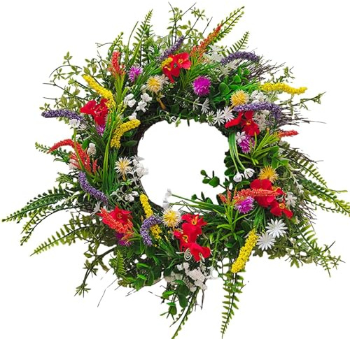Blumenkranz aus Wildblumen, bunte Blumenkranz, Haustürkranz, Türkränze, Türkränze für Außentür, Fensterdekoration