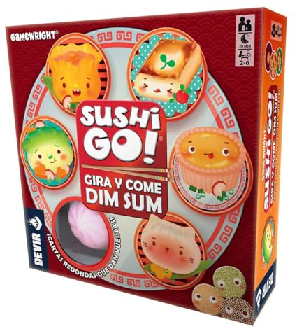 Devir Sushi Go Gira und Come Dim Sum – Familienbrettspiel in Orientalischer Küche, mit Drehtisch, Karten von Dim Sum und Strategie für 2-6 Spieler, Japanisches Thema (BGSGGIRSP)