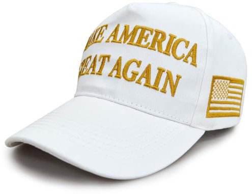 JORCEDI MAGA Hut Präsident Donald Trump Make America Great Again Cap gestickt für Casual Wear (Weiß Gold)