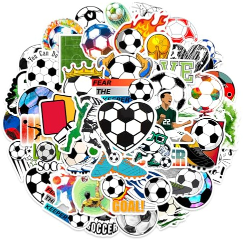 Fußball Aufkleber,50 Stück Fußball Vinyl Aufkleber, Aufkleber Für Fußball-Partyspiele,Wasserfeste Einfach Anzubringen Und Abzuziehen,Sport Aufkleber Für Autos, Motorräder, Laptops, Gepäck