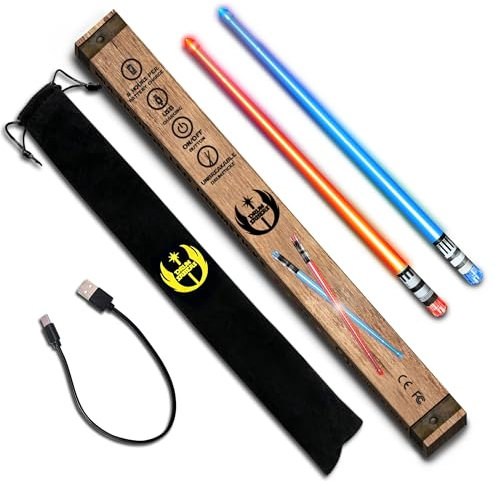 Baguettes de batterie en forme de sabre laser - Étoiles lumineuses à LED rechargeables - 10 couleurs uniques et 2 couleurs changeantes - Ensemble cadeau Jedi