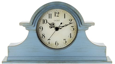 OCEST Kaminuhr, Vintage-Bauernhaus Tischuhr, Napoleon-Schreibtisch-Regal-Uhr, Heim-Tischdekoration Büro Kunst-Schreibtischuhr, Blau