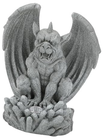 Colcolo Gargoyle Sculpture Garden Statue with Solar Light Weatherproof Ornament Decorative Lighting for Patio Yard Housewarming Gift, Gray