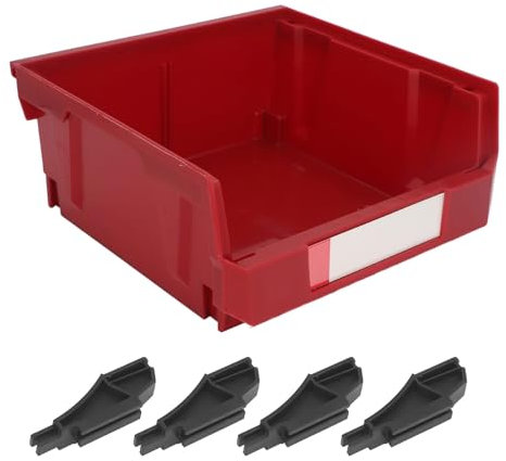 Baxnore 276x279x128 mm Storage Organizer Bins, Plastic Wall Mounted Storage Bin with Brackets, 2 in 1 Stackable Shop Tool Bin for Garage Workshop (Red)