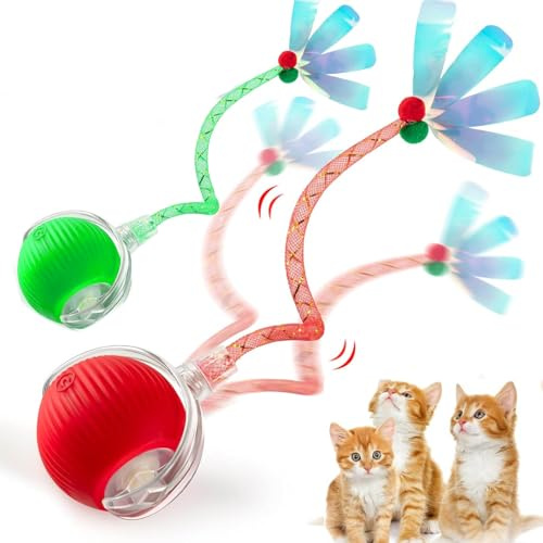 JinRui-T 2 PCS Interactive Cat Toy Rolling Ball with Tail Chewie Viral Dog Ball, Smart Automatic Rolling Pet Balls,Automatic Moving Electric Cat Toy