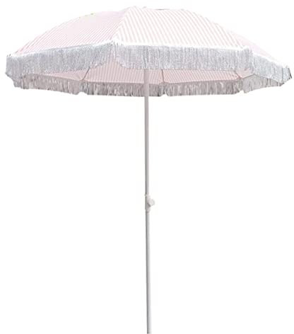 OOMRNV Parasol De Jardin 140 Cm, Rose Et Blanc, À Rayures, Pliable, Protection UV, avec Pompon Et sans Base
