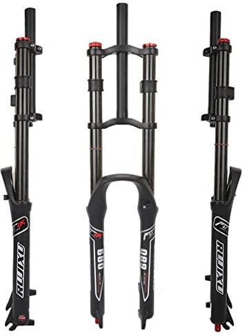 NHPJFDC Downhill Mountain Bike Suspension Fork 26/27.5/29 DH MTB Air Fork Travel 130mm Rebound Adjust Straight Double Crown Front Fork Manual Lockout QR 9mm (Color : Black, Size : 29'')