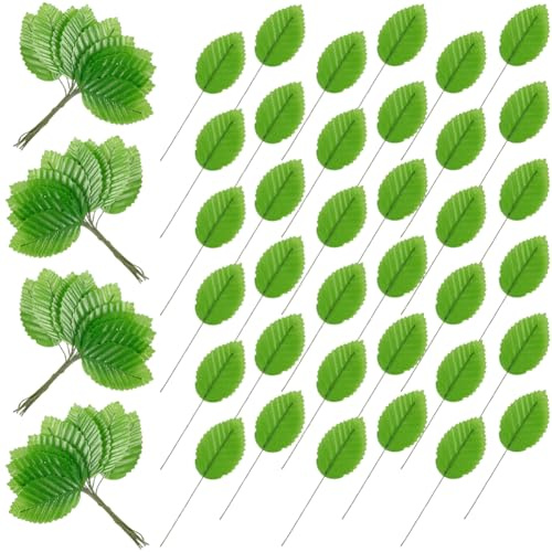SOFPLATE 200 Stück Künstliche Grüne Blätter Kunstseide Grünpflanzen Stiele Künstliche Blattstiele DIY Kranz Laub FrühlingsBlumenn Verzierungen Für Scrapbooking Blumennsträuße Hochzeitstortendekoration
