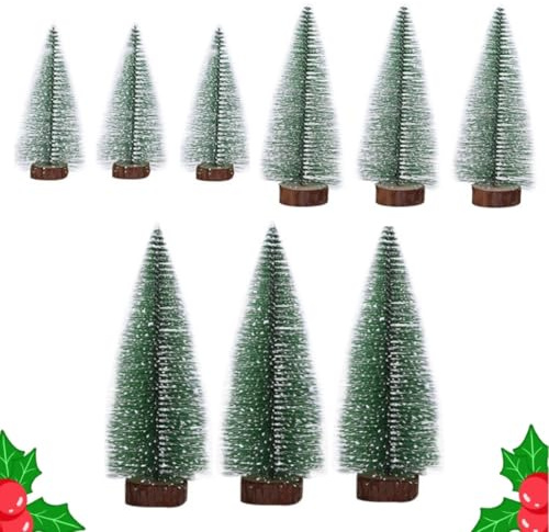 BUKCYUE Mini Künstlich Miniatur Tannenbaum Grün, 9 Stück Mini Tannenbaum Deko, Mini Christbaum Tree, für Weihnachtsdeko, Tischdeko, Thekendekoration, Schaufenster, DREI Größen-10/15/20CM