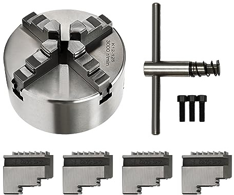 JJsdwin Mandrin de tour 125 mm, mandrin à quatre mors auto-centrant avec fonction de centrage automatique, 4 mandrins de mors pour machines-outils