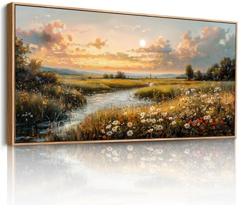 JHHUAMO Natur Blumen Bilder mit Rahmen Wohnzimmer Schlafzimmer 50x100 cm | Idyllische Landschaft Wandbild, Feine Handwerkskunst, Hochauflösender Druck, Harmonische Farbtöne, Einfaches Aufhängen
