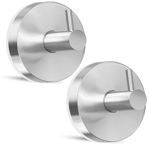 2Pcs Suction Hooks,Vacuum Suction Cup Hooks Stainless Steel Towel Holder | No Drill Waterproof Sucker Hook Heavy Duty for Bathroom Kitchen Shower Hanging Towel Hooks,Removable and Reusable (sliver)