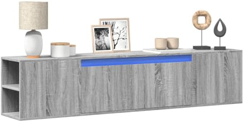 WDGJJFECNMUEHI Meuble TV Mural Suspendu avec éclairage LED RGB, Armoire de Salon Moderne en Bois ingénierie Sonoma Gris 180 cm, Rangement multimédia pour Home cinéma et séjour