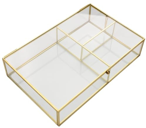 Lippenstiftbox 20x13x4,5cm aus Glas und Messing für Schmuck | Vintage Elegant, für Frauen und Mädchen, Weihnachten, Hochzeit, Valentinstag