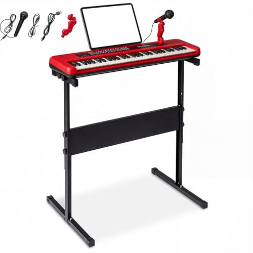 GYMAX 61 Keys Digital Piano, Portable Electronic Keyboard | with Adjustable Stand, Music Stand and Microphone, Beginners Keyboard Piano Set for Kids (Red)