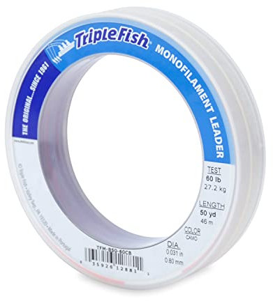Triple Fish 60 lb Test Mono Leader Fishing Line, Camo, 0.80 mm/50 yd