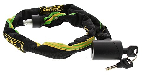 Burg Wächter Gehärtete Vierkantkette 6 mm stark mit integriertem Zylinderschloss, Textilummantelung, 90 cm lang, 2 Schlüssel, 580 90, Schwarz/Grün/Gelb, 38900