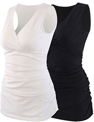 ZUMIY Still-Shirt/Umstandstop, Schwangeres Stillen Nursing Schwangerschaft Top Umstandsmode Unterwäsche (M, Black+White/2-pk)