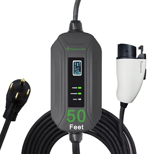 PRIMECOM Level 2 Electric Vehicle (EV) Charger (220V / 240Volt, 16Amp) Portable EVSE Smart Electric Car Charger, 30', 40', and 50 Feet Lengths (NEMA 14-50P, 50 Feet)