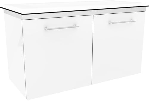 FACKELMANN Waschtischunterschrank Lima/Badschrank mit Soft-Close-System/Maße (B x H x T): ca. 80 x 42 x 35 cm/hochwertiger Badezimmerschrank/Korpus: Weiß/Front: Weiß Hochglanz
