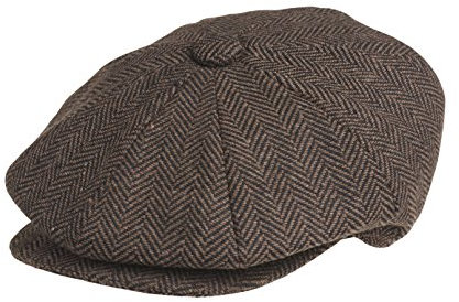 Peaky Blinders Schiebermütze, Newsboy-Stil - Braun Fischgrätmuster - Small (55 cm)