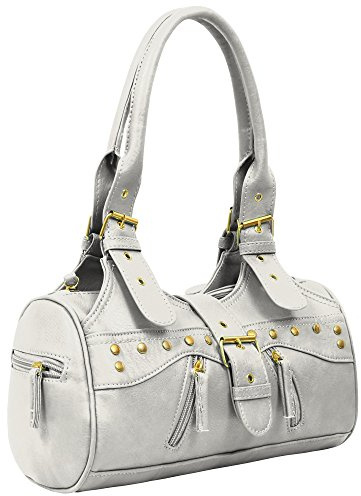 Eye Catch Women’s Faux Leather Everyday Handbag Ladies Shoulder Bag with Twin Handles, Stud Detail & Zip Pockets