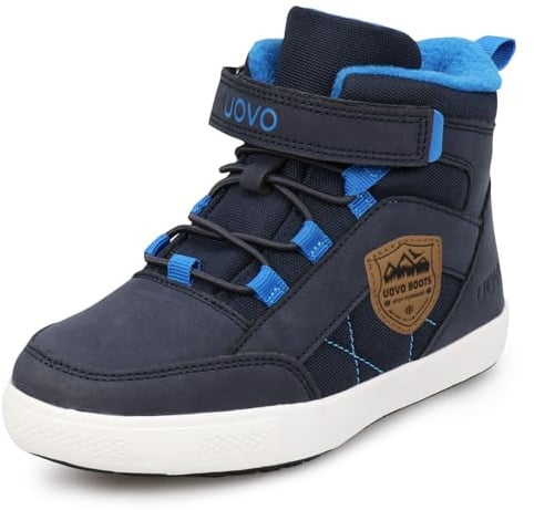 UOVO Winterschuhe Jungen Turnschuhe Unisex-Kinder Warm Gefüttert Sneaker Outdoor Winterstiefel rutschfeste weiche Mid Stiefel Mädchen, Blau(vlies), 34 EU