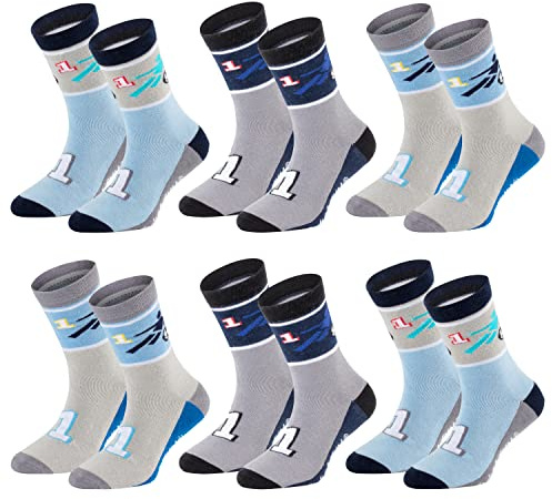 TippTexx 24 Kinder Socken, handgekettelt, 6 Paar für Mädchen/Jungen, weiche Baumwolle, viele Muster (Fussball No 1-Farben sortiert, 9-10 Jahre)