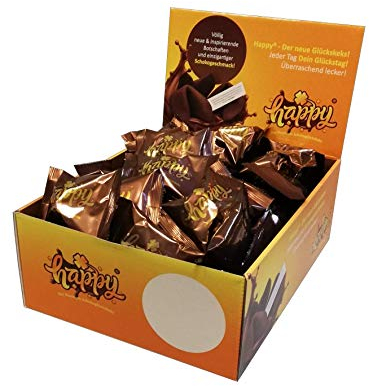 Glückskekse Happy Schoko Glückskekse „ Vegan, Schoko “ die Partybox 50 Glückskekse in einer Box (1 Box = 50 Kekse a 6g)