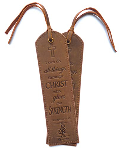 Leder Lesezeichen Leather Bookmarks Mit inspirierendem Bibelvers Philipper 4:13 Ich kann alles durch Christus tun | Handgefertigtes Lesezeichen Echtleder Geschenke Für Frauen Männer Kinder 2er Pack