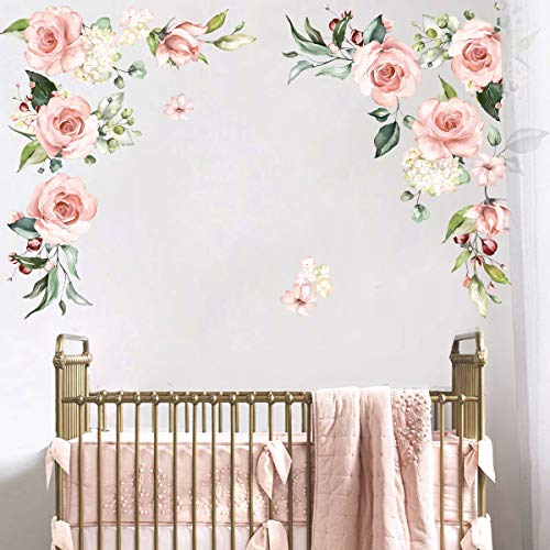 decalmile Wandtattoo Große Pfingstrose Wandaufkleber Aquarell Garten Blumen Wandsticker Kinderzimmer Mädchen Wohnzimmer Schlafzimmer Wanddeko