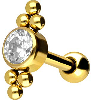 PIERCINGLINE Chirurgenstahl Ohrpiercing Kristall + Kugeln Piercing Ohr Stecker Goldfarben