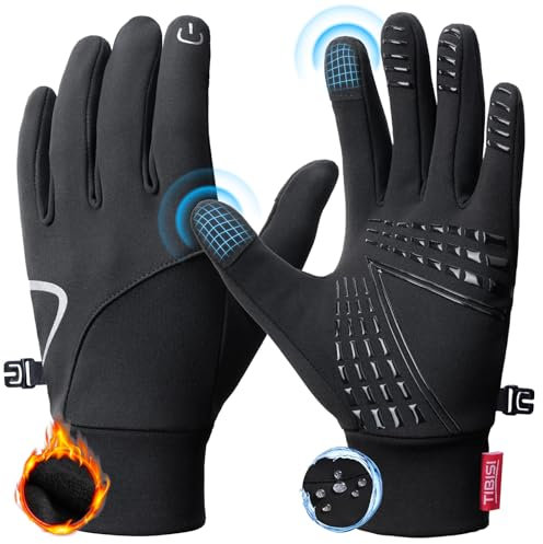 Winter Thermo Handschuhe Herren Damen Warme Winddichte rutschfeste Touchscreen Leichte Sport Laufen Joggen Fahrrad Radfahren Outdoor Schwarz (XL, TM01)