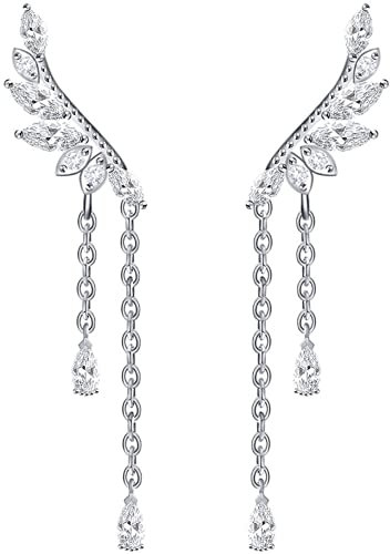 Hedywei Orecchini Donna di Lungo con Ali di Angelo in Argento Sterling 925 Pendenti Crawler Ipoallergenico Orecchini