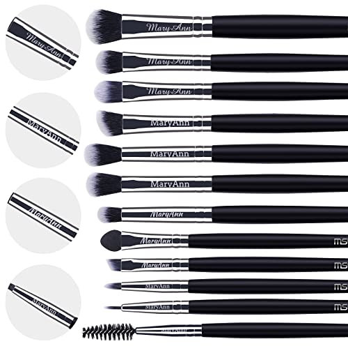 MSQ Customised Gravierte Augen Make-up Pinsel Personalized Make-up Pinsel Set 12 Stück Lidschattenpinsel Custom Name Geschenk für Lidschatten, Augenbrauen, Eyeliner, Blending schwarz 3