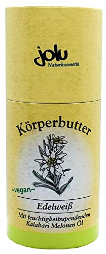 jolu Naturkosmetik, Körperbutter Edelweiß, Naturkosmetik zertifiziert, vegan, mit feuchtigkeitsspendenden Kalahari Melonen Öl
