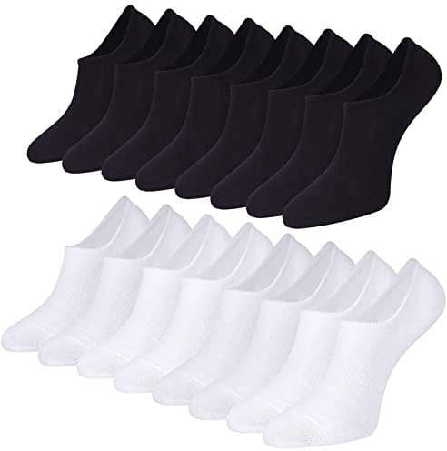 Toes Home Sneaker Socken Damen Füsslinge Herren 8 Paar, Bambus Füßlinge Sneakersocken Unsichtbare Unisex Bambussocken No Show Socken mit Rutschfest Silikon Footies Schwarz Weiß 39-42