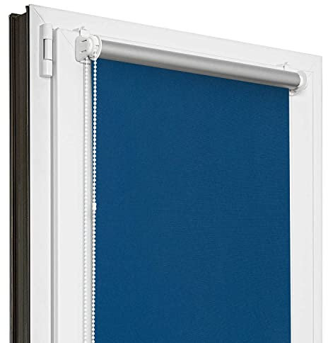 Estika Verdunklungsrollo Thermorollo ohne Bohren - 50 cm x 220 cm - Blau - 13 Stoff Farben, Rollos für Fenster ohne Bohren, Klemmfix rollos für Fenster innen (50 cm Stoffbreite)