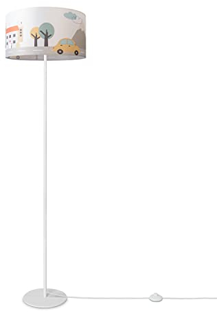 Paco Home Lampada Da Terra Cameretta Bambini Paralume In Tessuto Bebè Auto Polizia Vigili Del Fuoco E27