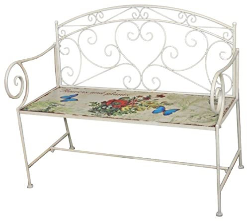 möbelando Gartenbank Floral aus Stahl in weiß. Abmessungen (BxHxT) 109,5x92x51 cm