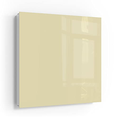 DEQORI Schlüsselkasten weiß | 30x30 cm | Unifarben - Beige | Glas & Metall Schlüssel-Box | Schlüsselschrank mit 50 Haken + 2 Magnete | Moderne Design Box magnetisch & beschreibbar